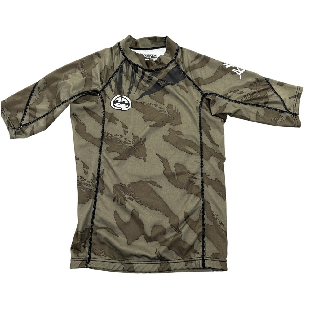 Billabong Youth Medium Camo Rash Guard SPF 50+ Surf Swim Compression Shirt